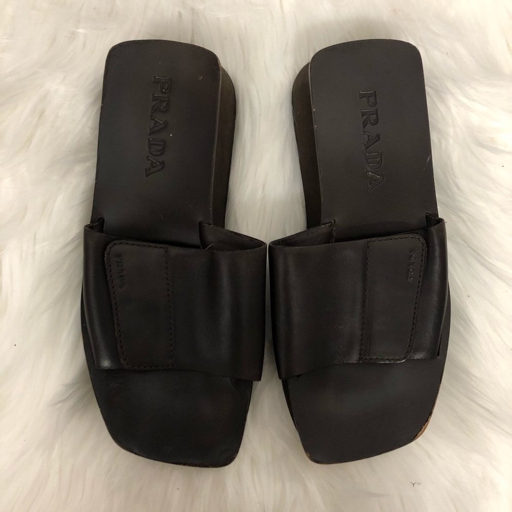 Prada Black Leather Sandals